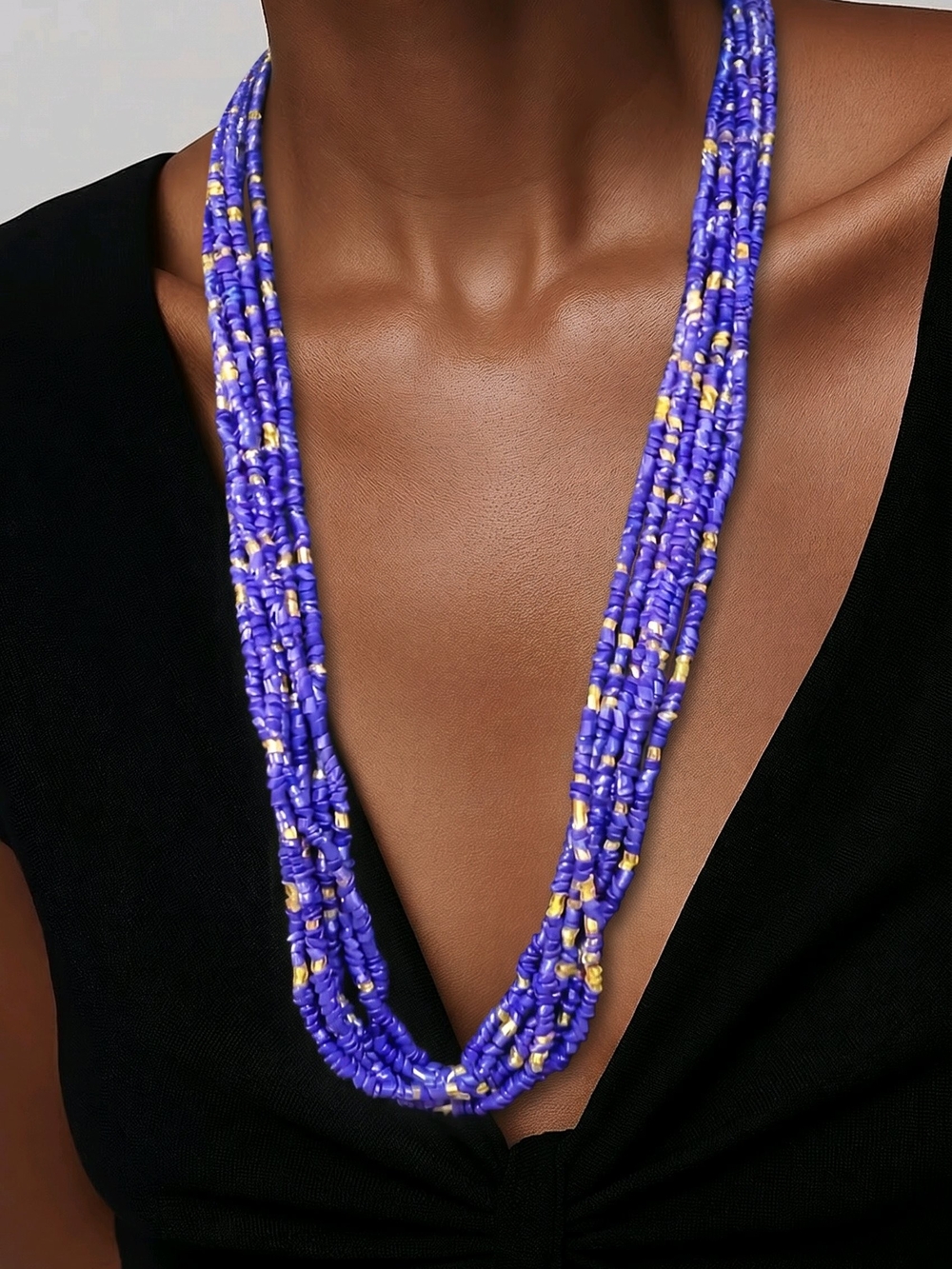 Multi-Strand Purple Beaded Necklace with Gold Accents #563